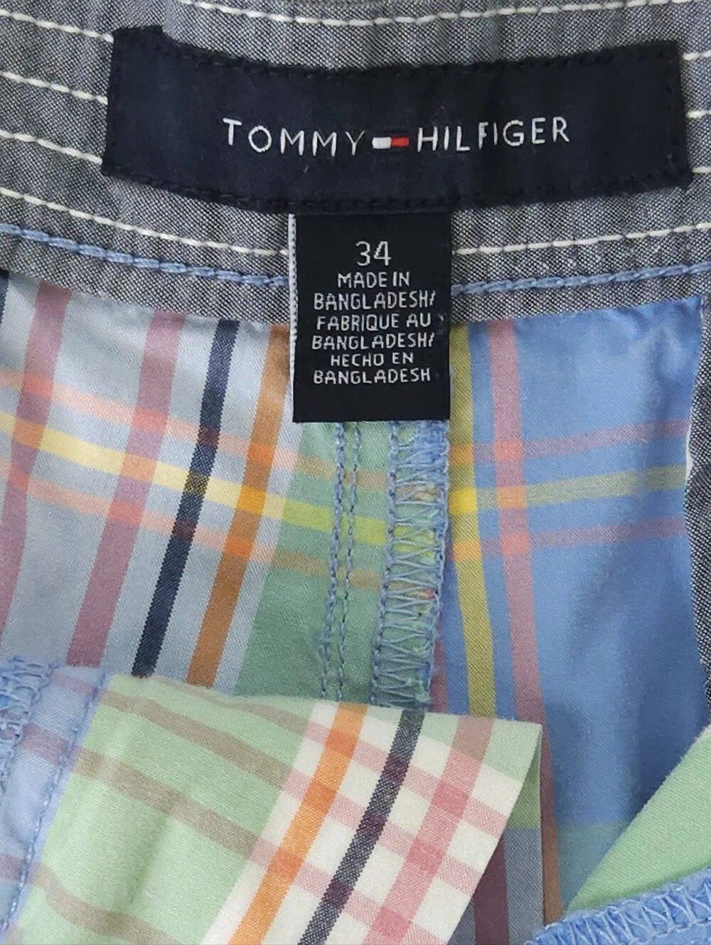 Tommy Hilfiger Mens‎ Shorts 34 Madras Plaid Cotton Flat Front Preppy Pastel Blue